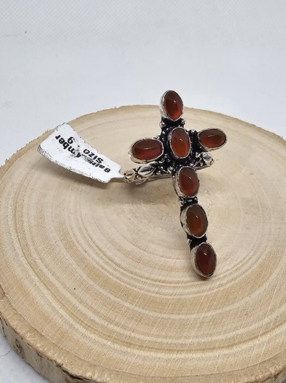 BELTIC AMBER CROSS RING SIZE 9 NEW